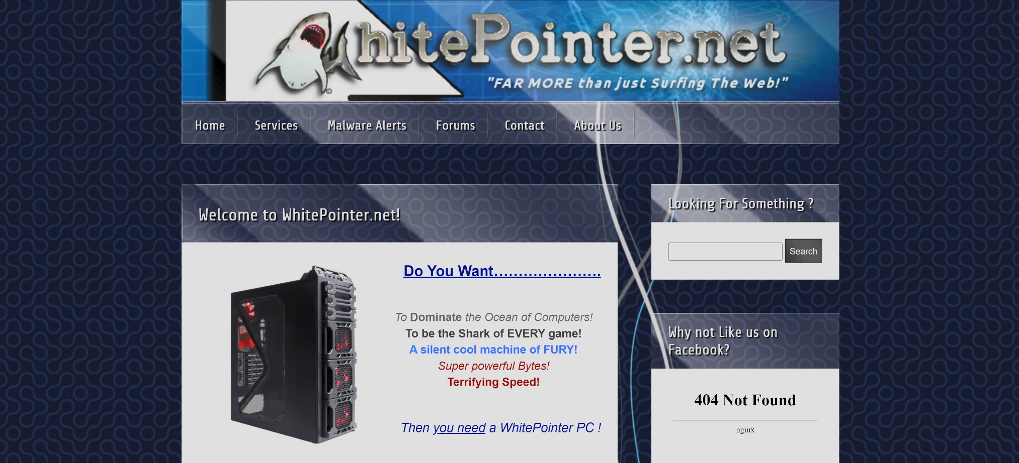 WhitePointerNet's original website, archived in 2014.