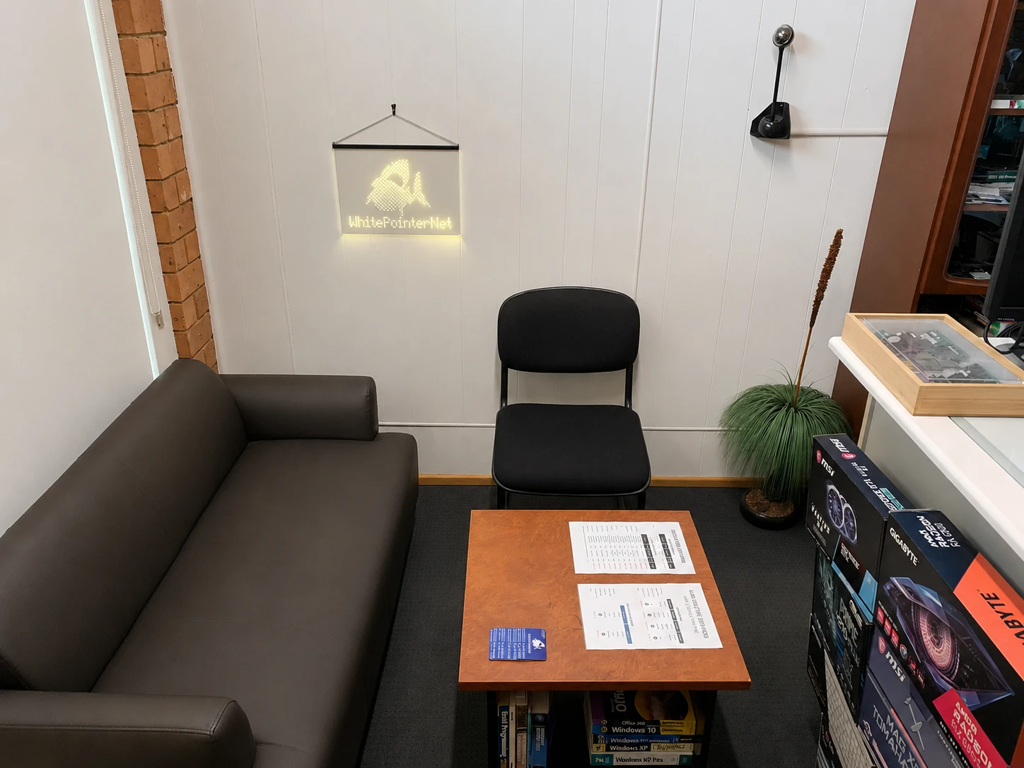 Client seating area at the WhitePointerNet and WPN Technology headquarters in Ambarvale.